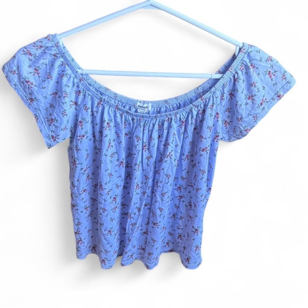 (3 for $30) Garage Baby Blue Floral Off-Shoulder Top
